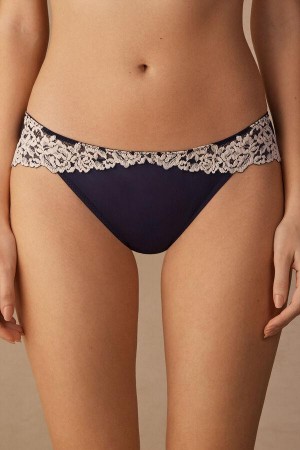 Intimissimi Pretty Flowers Women's Panties Deep Blue / Light Yellow | USA 2414HKA