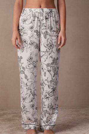 Intimissimi Pure Joy Full Length Satin Pants Women's Pajamas White / Grey | USA 2028EXG