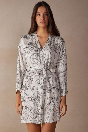 Intimissimi Pure Joy Satin Kimono Women's Pajamas White / Grey | USA 2192APV