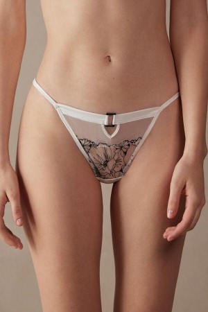 Intimissimi Pure Joy String Thong Women's Panties White / Black | USA 2241ISZ