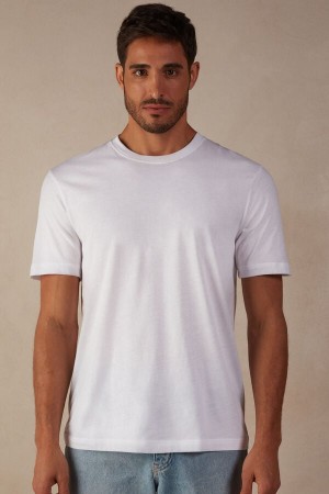 Intimissimi Regular Fit in Extrafine Supima® Cotton Men's T Shirts White | USA 3032YUT