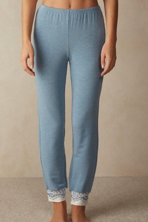 Intimissimi Romantic Bedroom Cuffed Full Length Pants in Modal with Wool Women's Pajamas Light Blue | USA 2048VDO