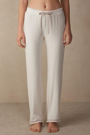 Intimissimi Romantic Bedroom Full Length Pants in Modal with Wool Women's Pajamas White / Pink | USA 2050NBA