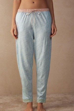 Intimissimi Romantic Cashmere Full Length Cotton Pants Women's Pajamas Light Blue | USA 2027WYF