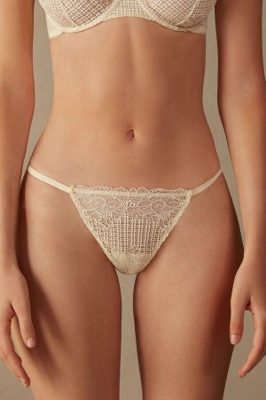 Intimissimi Romantic Heritage String Thong Women's Panties White | USA 2274GLQ