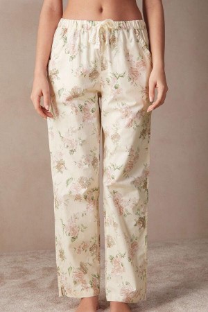 Intimissimi Scent of Roses Full Length Cotton Cloth Pants Women's Pajamas Multicolor / White | USA 2030TVJ