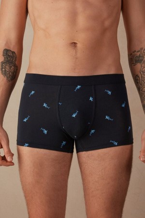 Intimissimi Shark in Stretch Supima® Cotton Men's Boxer Blue / Dark Grey | USA 2652TVG