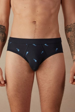 Intimissimi Shark in Stretch Supima® Cotton Men's Briefs Blue / Dark Grey | USA 2716SOQ