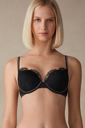 Intimissimi Shine High Like Stars Elettra Super Push-up Women's Bras Black | USA 1291ZGY