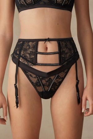 Intimissimi Shine High Like Stars Garter Belt Women's Lingerie Black | USA 1896QZD