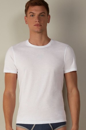 Intimissimi Short-Sleeve Crew-Neck T-Shirt in Extra-Fine Supima® Cotton Men's Pajamas White | USA 2889UTK