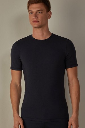 Intimissimi Short-Sleeve Modal-Cashmere Men's T Shirts Blue | USA 2991EXH