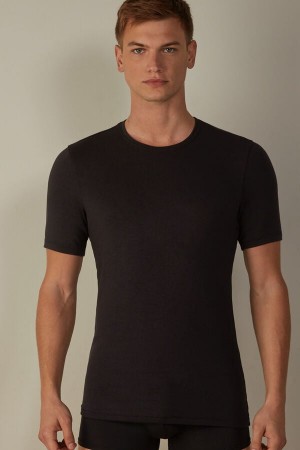 Intimissimi Short-Sleeve Modal-Cashmere Men's T Shirts Black | USA 3003ORW