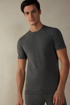 Intimissimi Short-Sleeve Modal-Cashmere Men's T Shirts Deep Grey | USA 3004ISE