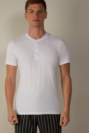 Intimissimi Short-Sleeved Supima® Cotton Men's T Shirts White | USA 2993QZK