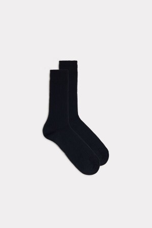 Intimissimi Short Ribbed Egyptian Cotton Men's Socks Blue | USA 2809HKH