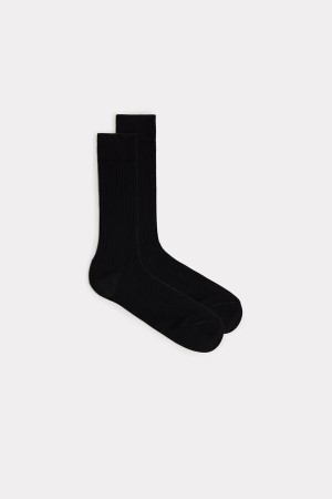 Intimissimi Short Ribbed Egyptian Cotton Men's Socks Black | USA 2812DNL