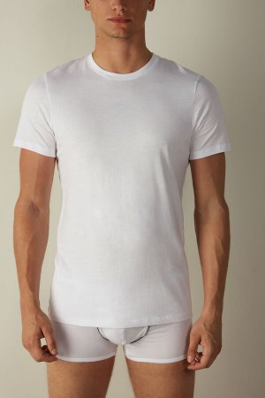 Intimissimi Short Sleeve Crew Neck T Shirt in Supima® Cotton Men's Pajamas White | USA 2908GLA