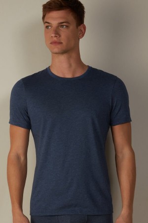 Intimissimi Short Sleeve Crew Neck in Supima® Cotton Men's T Shirts Blue | USA 3012MAA