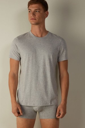 Intimissimi Short Sleeve Crew Neck in Supima® Cotton Men's T Shirts Light Grey | USA 3029ORW