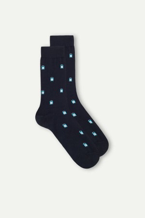 Intimissimi Short in Patterned Cotton Men's Socks Dark Blue | USA 2842PQV