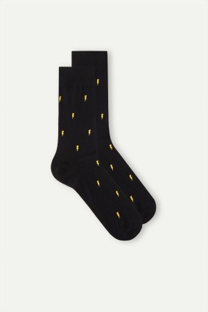 Intimissimi Short in Patterned Cotton Men's Socks Black | USA 2850WYT