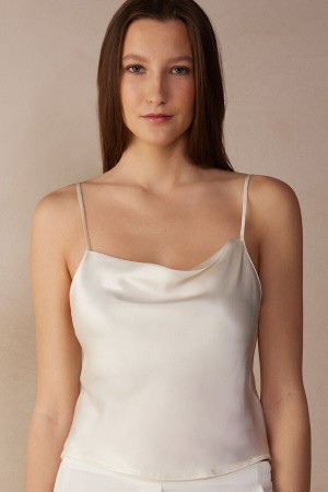 Intimissimi Silk Crop Camisole Women's Tank Top White | USA 1754GLQ