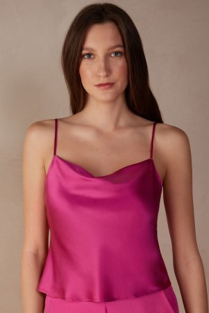 Intimissimi Silk Crop Camisole Women's Tank Top Pink | USA 1755HKW