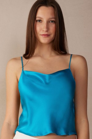 Intimissimi Silk Crop Camisole Women's Tank Top Turquoise | USA 1756JJE