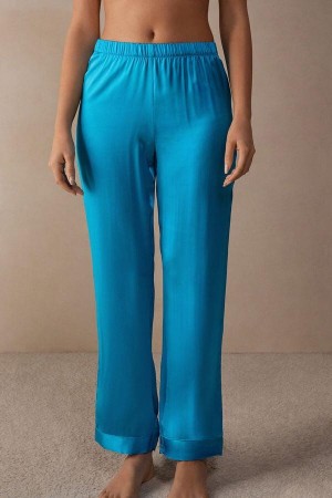 Intimissimi Silk Satin Pants Women's Pajamas Turquoise | USA 2039FMM