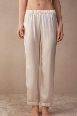 Intimissimi Silk Satin Pants Women's Pajamas White | USA 2077MAS