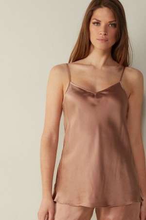 Intimissimi Silk Satin with V-neckline Women's Tank Top Pink | USA 1703HKW