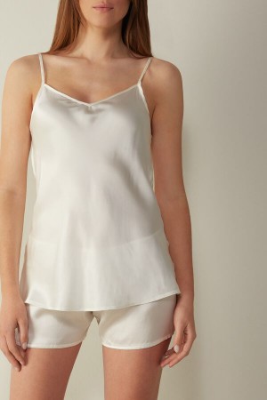 Intimissimi Silk Satin with V-neckline Women's Tank Top White | USA 1704JJE