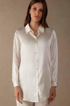 Intimissimi Silk Shirt Women's Long Sleeve White | USA 1805FMM