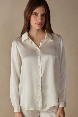 Intimissimi Silk Shirt Women's Long Sleeve White | USA 1815BCP