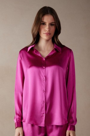 Intimissimi Silk Shirt Women's Long Sleeve Pink | USA 1831FMM