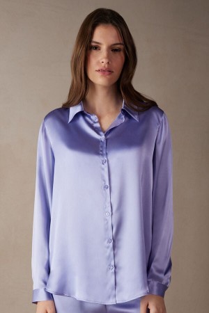 Intimissimi Silk Shirt Women's Long Sleeve Lavender | USA 1833HKW