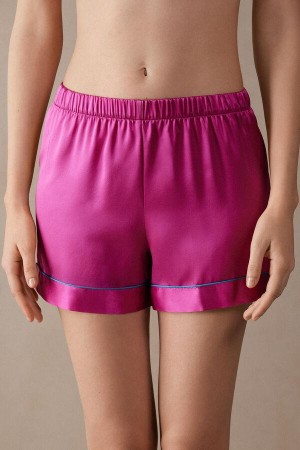 Intimissimi Silk Shorts with Contrast Trim Women's Pajamas Pink | USA 1980UTL