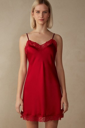 Intimissimi Silk Slip with Lace Insert Detail Women's Lingerie Red | USA 1917CEI