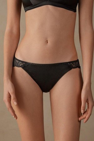 Intimissimi Silk and Lace Briefs Women's Panties Black | USA 2447ORK