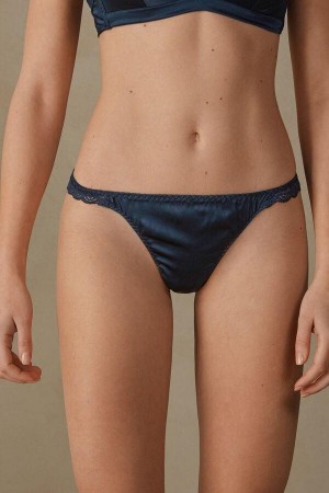 Intimissimi Silk and Lace G-String Women's Panties Blue | USA 2285MAS