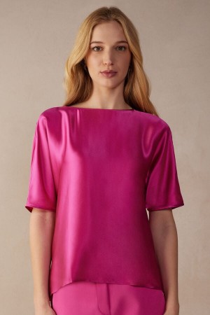 Intimissimi Silk and Modal Top Women's Short Sleeve Pink | USA 1859HKW