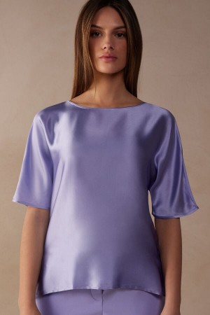 Intimissimi Silk and Modal Top Women's Short Sleeve Lavender | USA 1861KIR