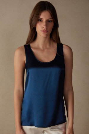 Intimissimi Silk and Modal Women's Tank Top Blue | USA 1716EXG