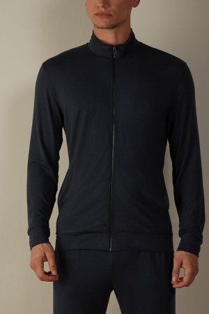 Intimissimi Silk and Modal Zip-Up Men's Sweatshirts Blue | USA 2987UTS