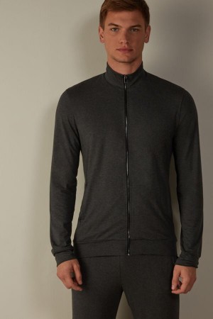 Intimissimi Silk and Modal Zip-Up Men's Sweatshirts Dark Grey | USA 2988YUD