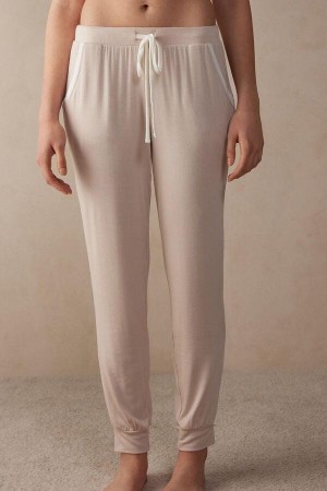 Intimissimi Simple Elegance Full Length Jogger Pants in Modal Women's Pajamas Pink / White | USA 2043KIR