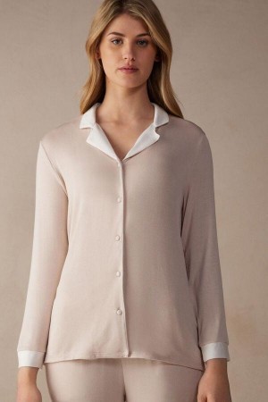 Intimissimi Simple Elegance Open Front Cardigan in Modal Women's Pajamas Pink / White | USA 2145HKW