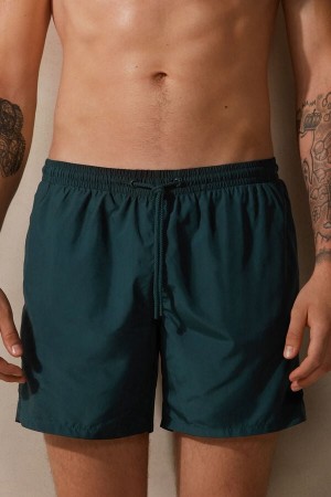 Intimissimi Single Color Men's Swim Trunks Dark Green | USA 2735LHZ