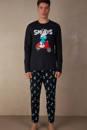 Intimissimi Smurfs Full Length Cotton Men's Pajamas Blue | USA 2922QZN